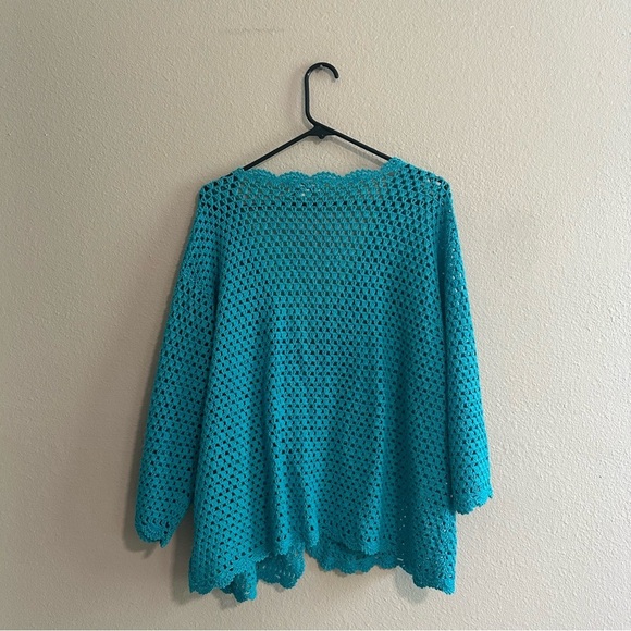 Vintage Norm Thompson Linen Blend Crochet Cardigan - Picture 4 of 6